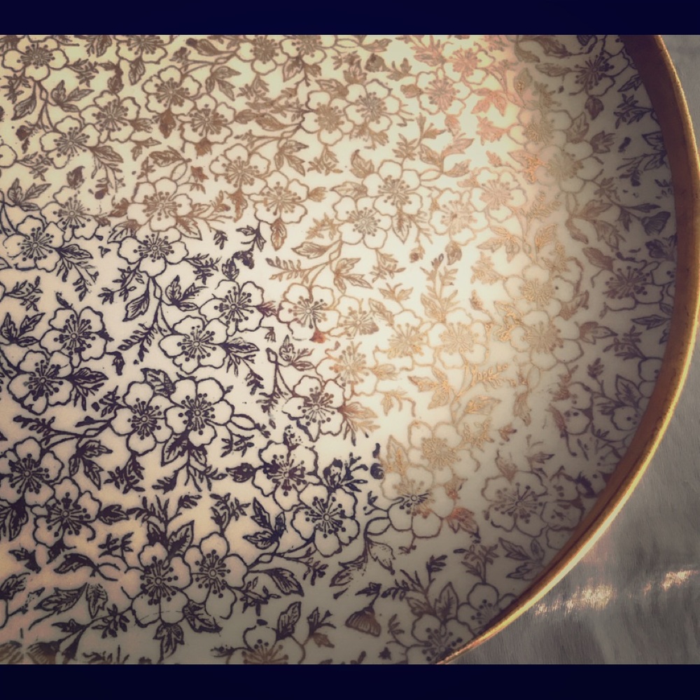 22k gold painted flowers on china plate, vintage